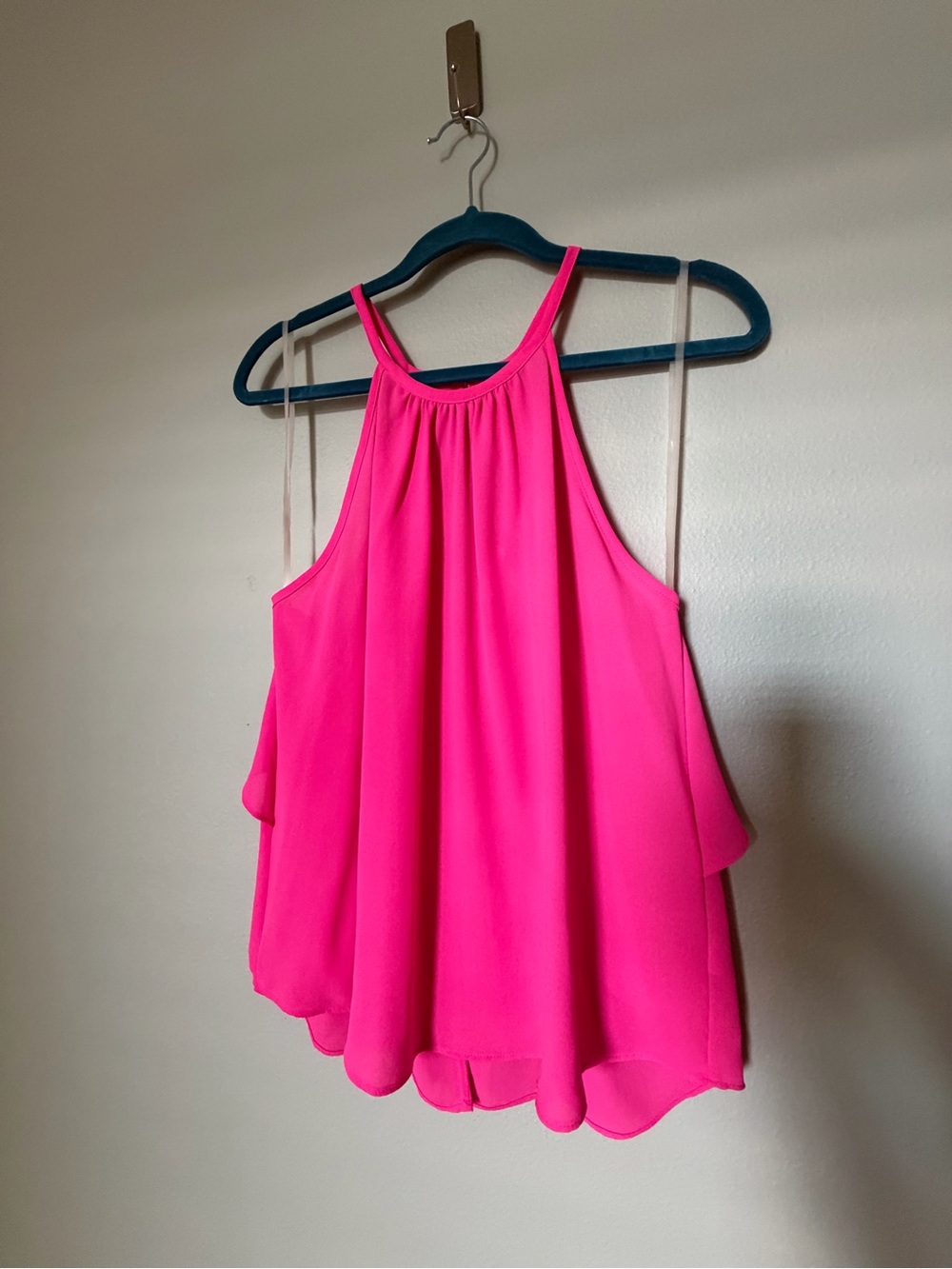 Lush | Neon Pink Ruffle-Back Button Tank - Picture 2 of 5